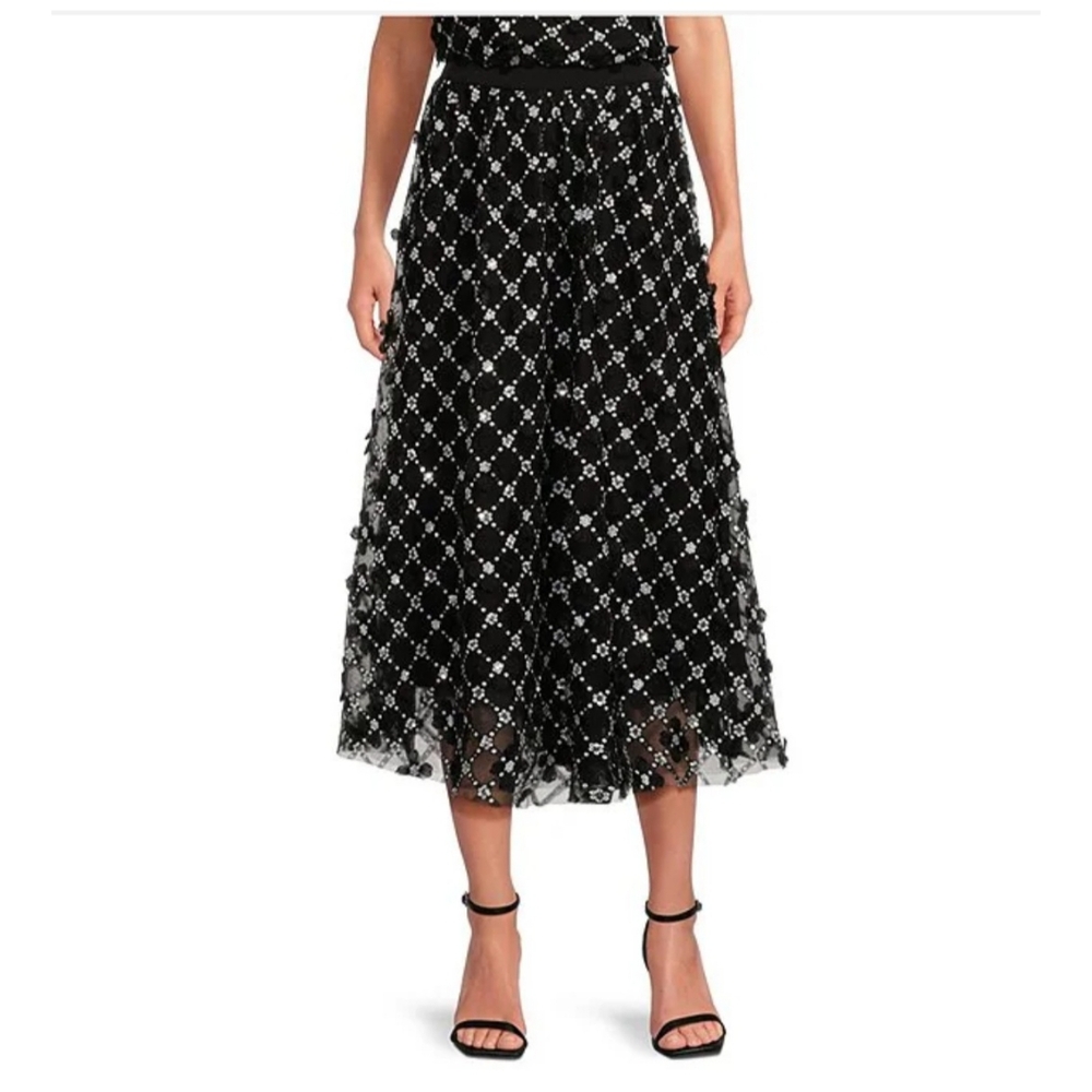 Abbey Glass Eden Lace Sequin Midi A-Line Skirt